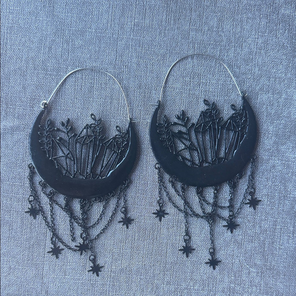 Vintage Black Cresent Hoop Earrings